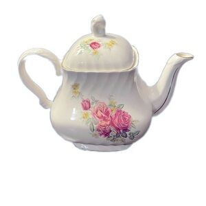 Vintage Crown Dorset England Cabbage Roses Teapot Shabby Chic Gold Trim Floral